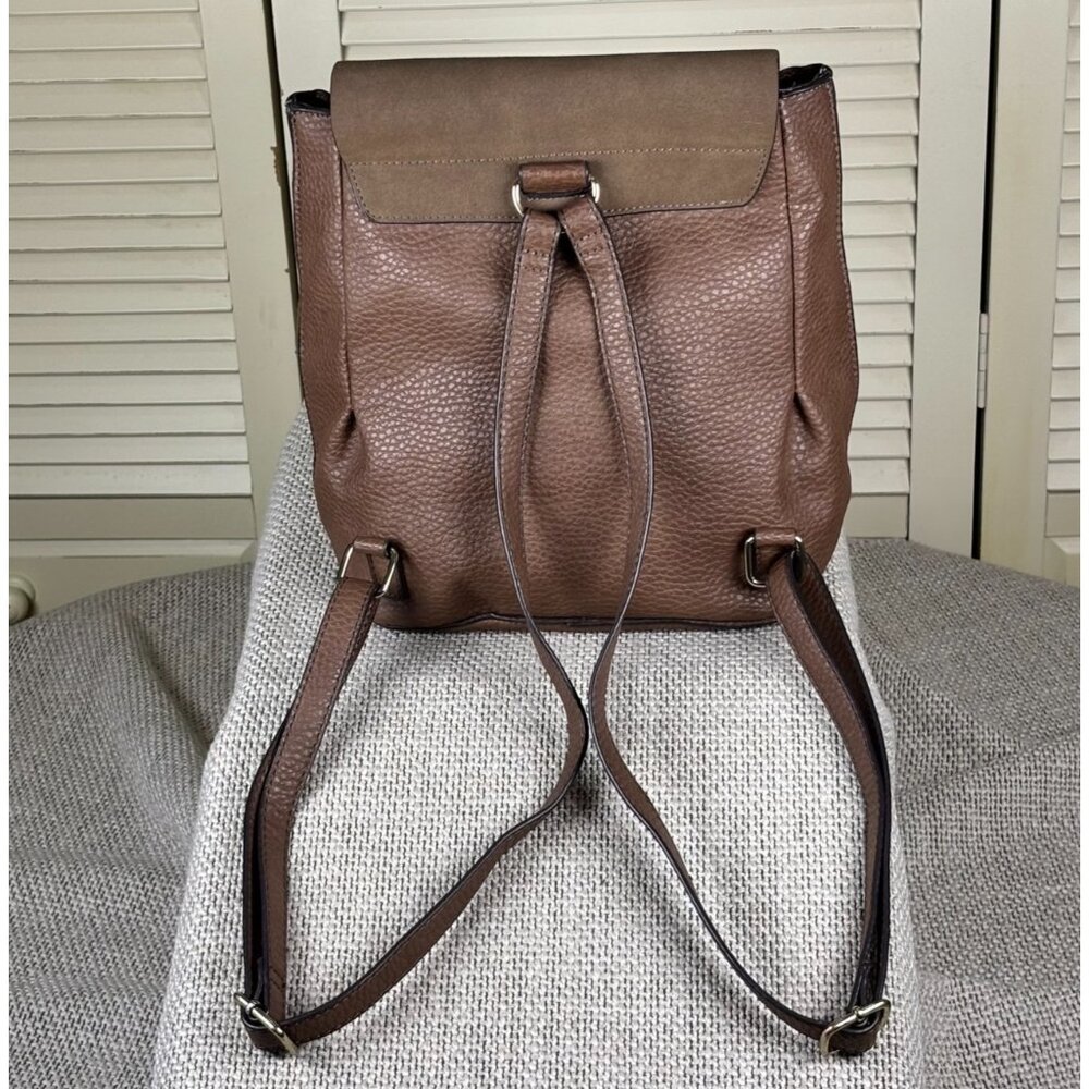 Justfab Cognac Brown Vegan Leather Backpack Bucket Travel Bag Expandable Medium - Picture 5 of 6